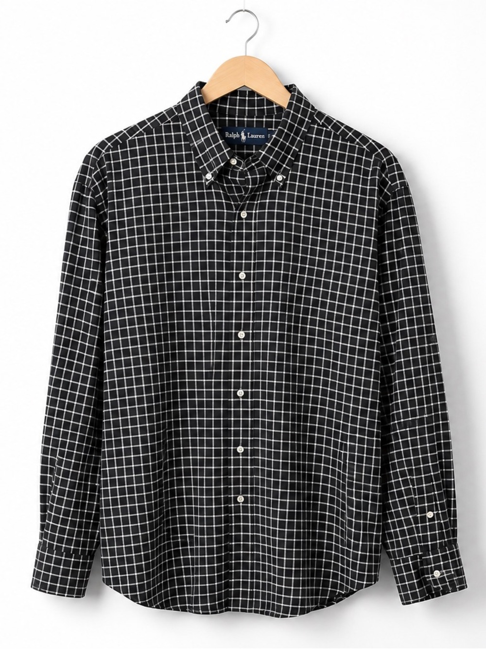 Ralph Lauren Blake Black & White Windowpane Check Oxford Shirt Men’s XL